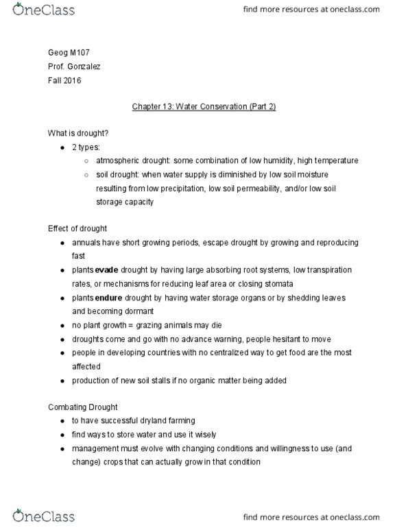 GEOG M107 Lecture Notes - Lecture 15: Evapotranspiration, Transpiration, Evaporation thumbnail