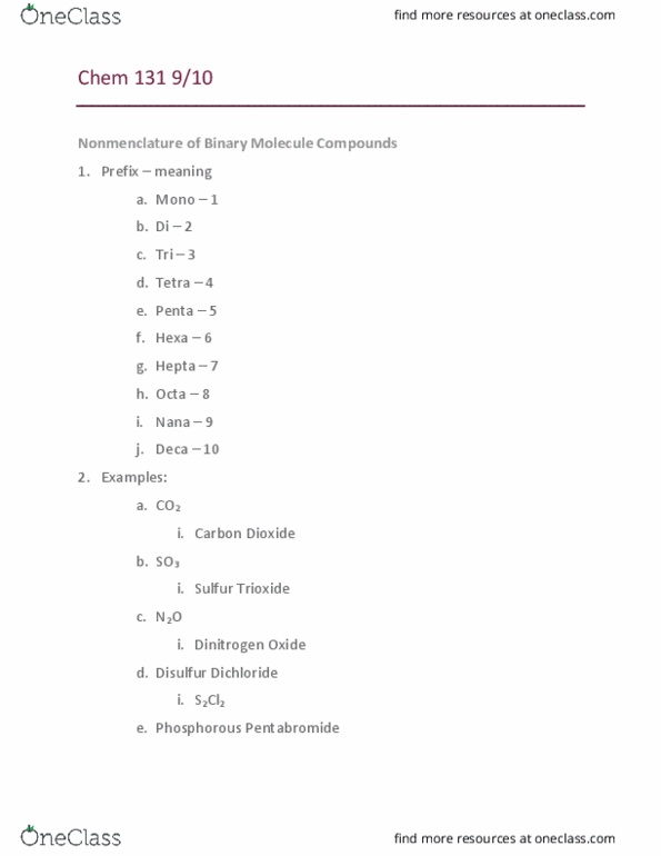 CHEM 131 Lecture Notes - Lecture 5: Dinitrogen Pentoxide, Barium Hydroxide, Strontium Nitrate thumbnail