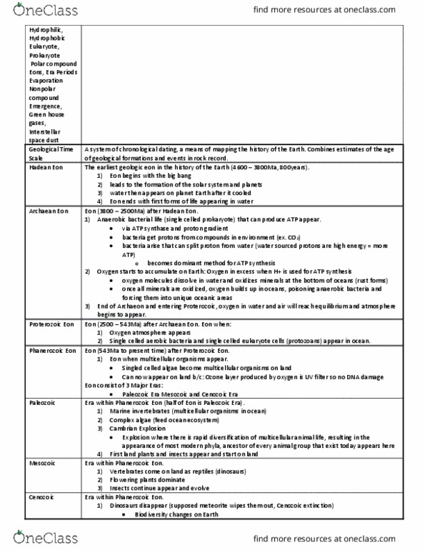 BIO 1130 Lecture Notes - Lecture 5: Phanerozoic, Late Heavy Bombardment, Geologic Time Scale thumbnail