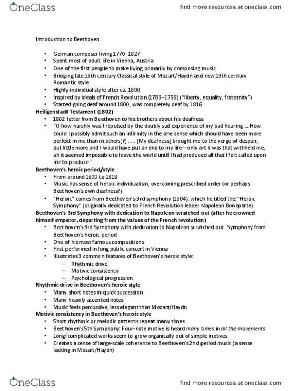 MUS-0001 Lecture Notes - Lecture 15: Heiligenstadt Testament, Melodic Pattern, French Revolution thumbnail