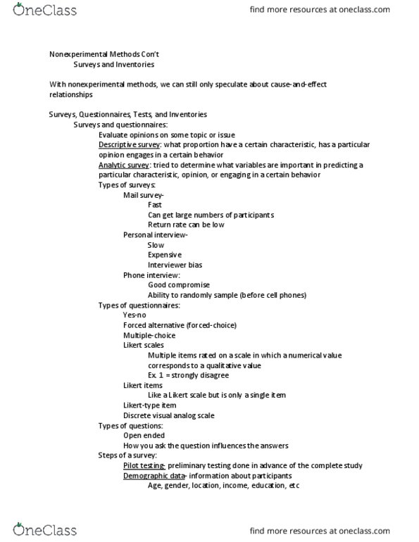 PSY 310 Lecture Notes - Lecture 22: Visual Analogue Scale, Likert Scale thumbnail