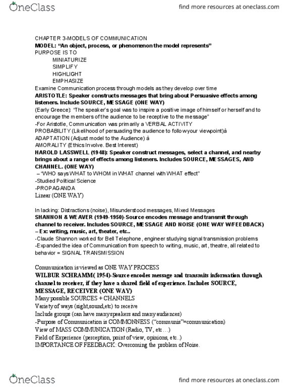 04:189:101 Lecture Notes - Lecture 3: Wilbur Schramm, Claude Shannon, Harold Lasswell thumbnail