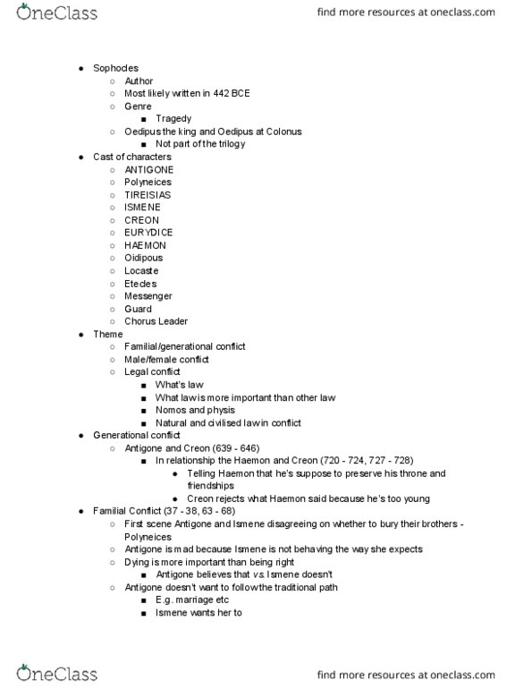 CLST 105 Lecture Notes - Lecture 19: Haemon, Polynices, Ismene thumbnail