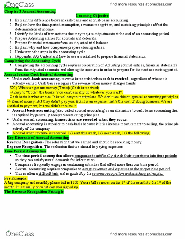 ACC 131 Lecture Notes - Lecture 3: Accrual, Accounting Information System, Accounting thumbnail