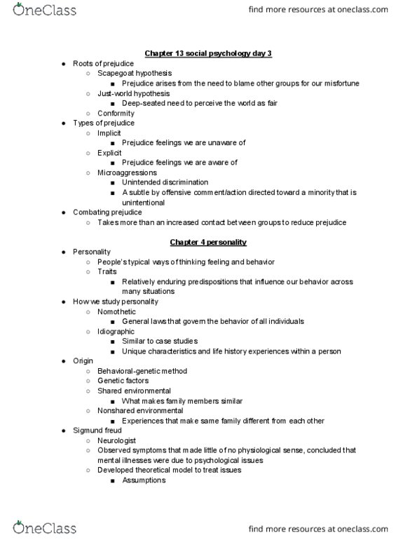 PSYC 110 Lecture Notes - Lecture 18: Sigmund Freud, Nomothetic, Observational Learning thumbnail