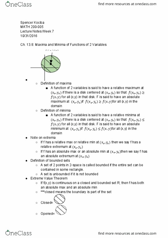 MATH 200 Lecture Notes - Lecture 7: Maxima And Minima, Saddle Point, Multiple Integral thumbnail