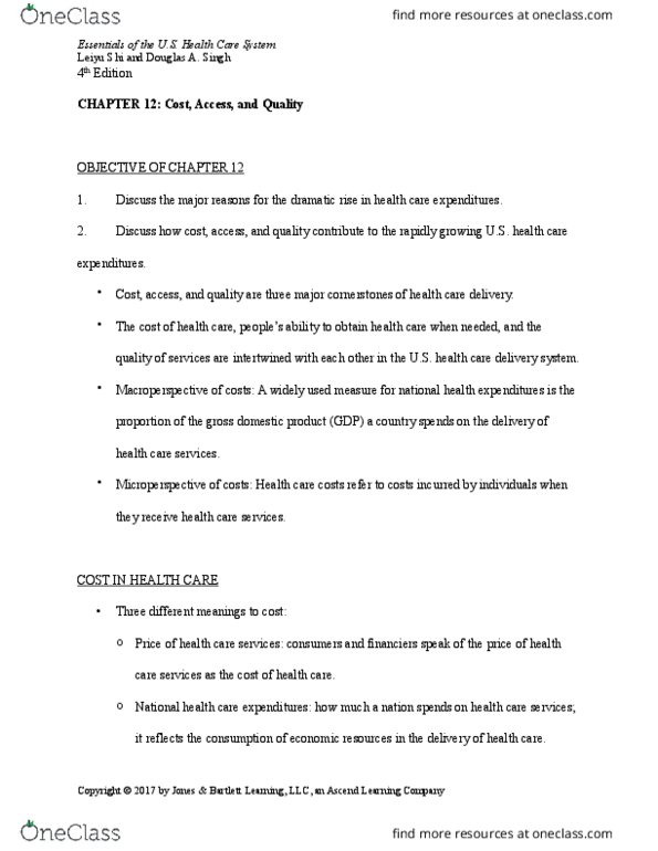 PUBHLTH 129 Chapter Notes - Chapter 12: Jones & Bartlett Learning, Economic Stabilization Act Of 1970, Gross Domestic Product thumbnail