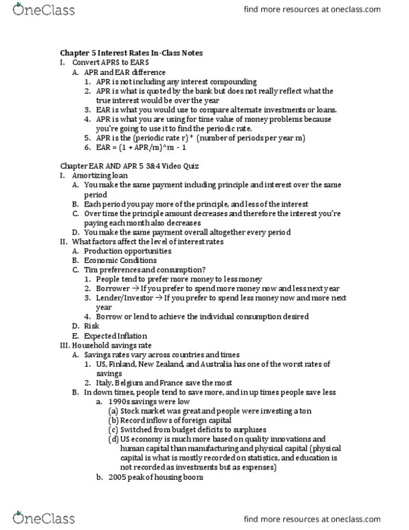 BMGT 340 Lecture Notes - Lecture 8: Nominal Interest Rate, Real Interest Rate, Amortizing Loan thumbnail