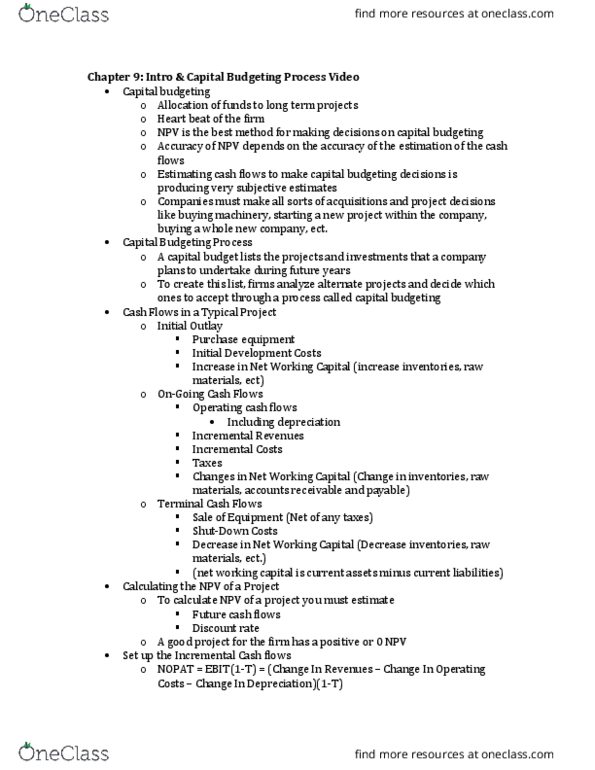 BMGT 340 Lecture Notes - Lecture 11: Free Cash Flow, Capital Budgeting, Cash Flow thumbnail