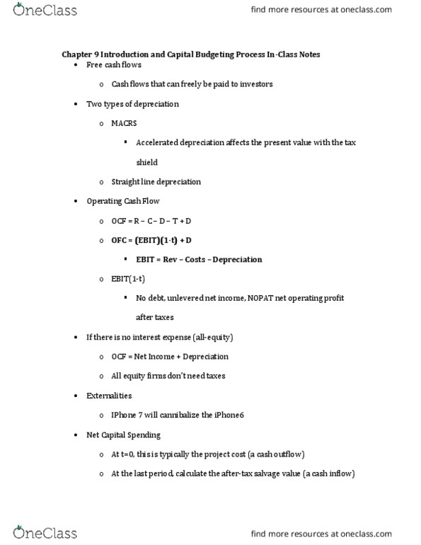 BMGT 340 Lecture Notes - Lecture 11: Accelerated Depreciation, Nopat, Macrs thumbnail