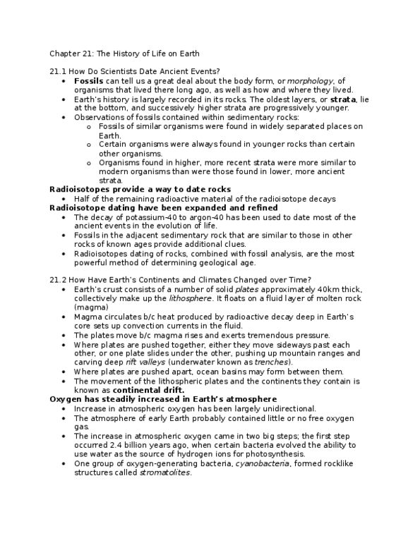 BIO407H5 Lecture Notes - Cambrian Explosion, Atmospheric Temperature, Radionuclide thumbnail