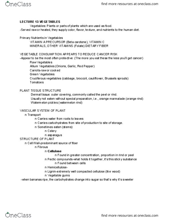11:709:201 Lecture Notes - Lecture 13: Cruciferous Vegetables, Brussels Sprout, Bok Choy thumbnail