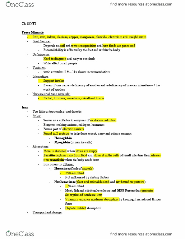 NFS 230 Lecture Notes - Lecture 13: Iron-Deficiency Anemia, Iron Overload, Ferritin thumbnail