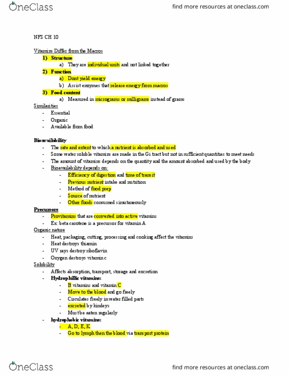 NFS 230 Lecture Notes - Lecture 10: Vitamin B12 Deficiency, Vitamin B6, Pantothenic Acid thumbnail