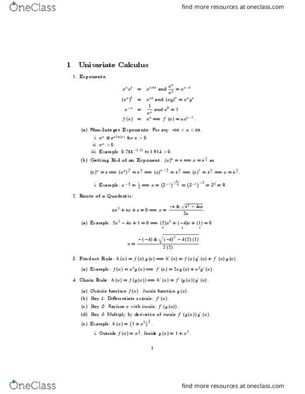 ECON 325 Lecture 2: Univariate Calculus Basics Sheet thumbnail