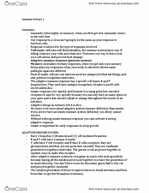 BIOL 3120 Lecture Notes - Lecture 1: Lymphopoiesis, Natural Killer Cell, Innate Immune System thumbnail