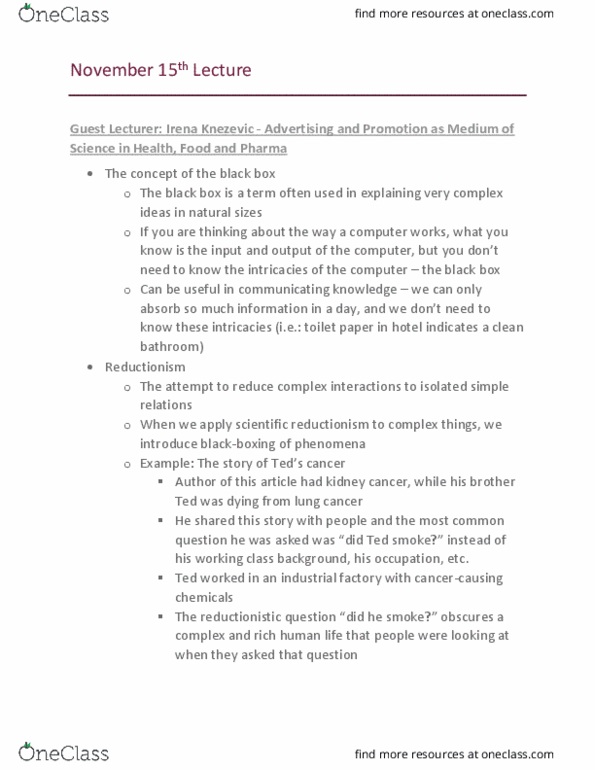 COMS 2500 Lecture Notes - Lecture 7: Reductionism, Kfc, Medicalization thumbnail