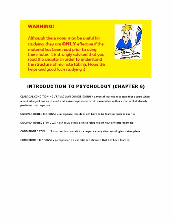 PSY100H1 Chapter Notes -Classical Conditioning, Reinforcement, Observational Learning thumbnail