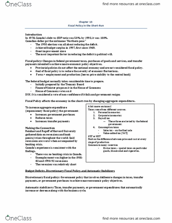 EC250 Chapter Notes - Chapter 13: Automatic Stabilizer, Tax Rate, Fiscal Policy thumbnail