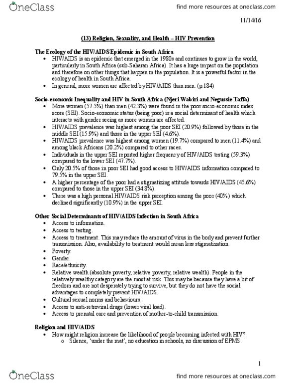 SRS 2398 Lecture Notes - Lecture 13: Sub-Saharan Africa, Viral Load, Socioeconomic Status thumbnail