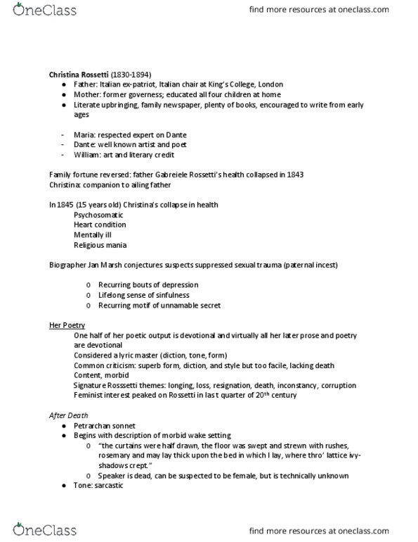 ENGL-2130 Lecture Notes - Lecture 15: Mania thumbnail