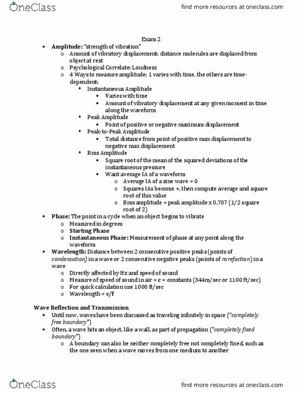 CMD 278 Lecture Notes - Lecture 6: Tuning Fork, Sine Wave, Frequency Response thumbnail