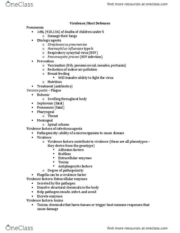 BSCI 223 Lecture Notes - Lecture 20: Pneumocystis Jirovecii, Virulence Factor, Indoor Air Quality thumbnail