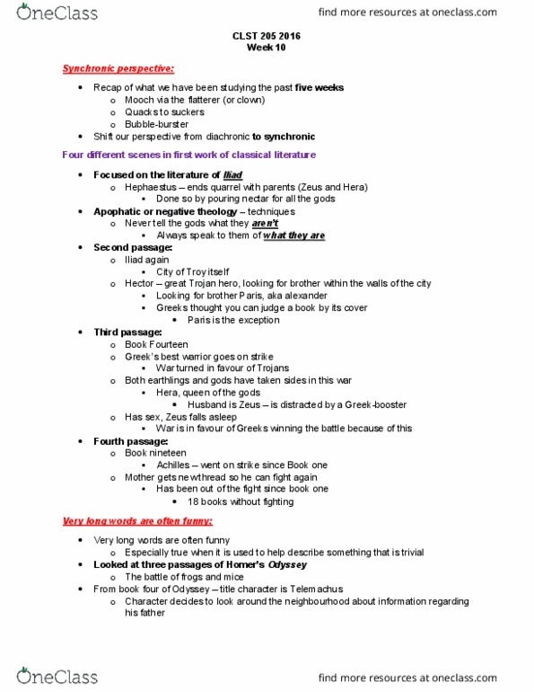 CLST 205 Lecture Notes - Lecture 10: Catherine, Duchess Of Cambridge, Cyclops, Rennet thumbnail