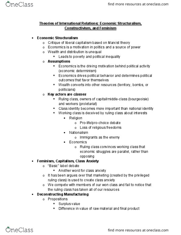 WGSS 1124 Lecture Notes - Lecture 13: Ruling Class, Economic Determinism, Proletariat thumbnail