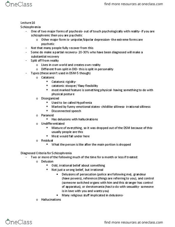 PSYC 353 Lecture Notes - Lecture 16: Catatonia, Reduced Affect Display, Dsm-5 thumbnail