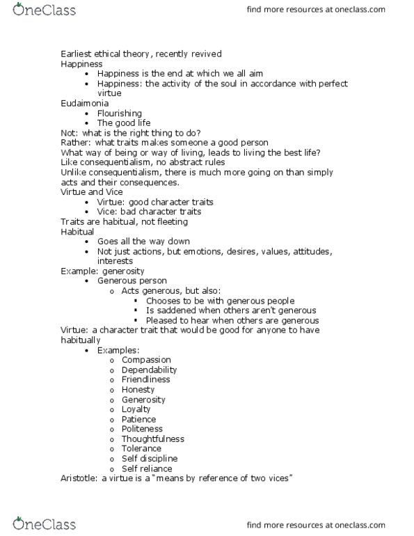 PHIL 100 Lecture Notes - Lecture 7: The Good Life, Eudaimonia, Consequentialism thumbnail