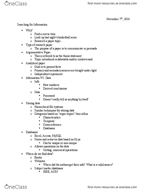 CS 110 Lecture Notes - Lecture 10: Thesis Statement, Mysql, Bread Crumbs thumbnail
