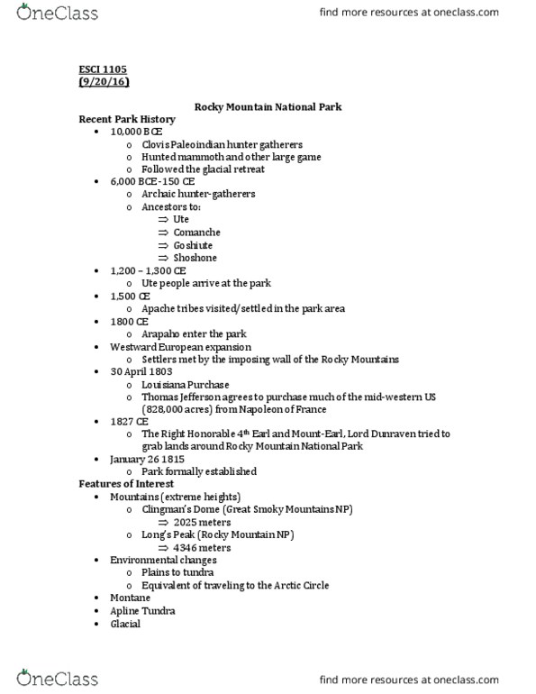 EARTHSC 1105 Lecture Notes - Lecture 8: Rocky Mountain National Park, Laramide Orogeny, Esci thumbnail