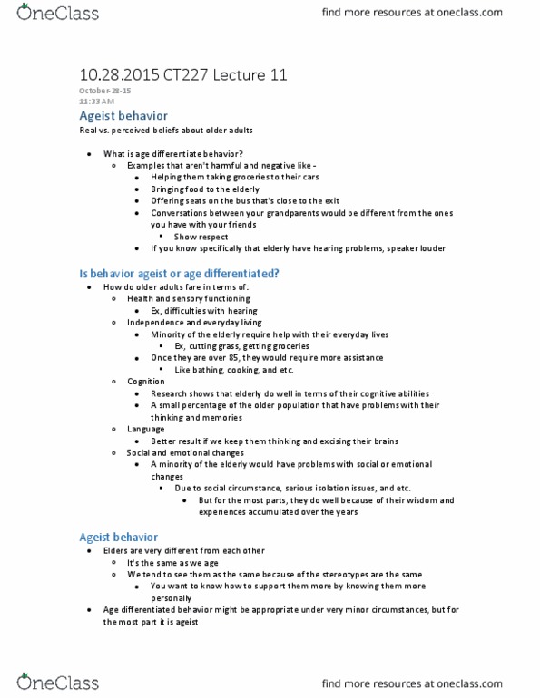 CT227 Lecture Notes - Lecture 11: Old Age, Unlicensed Assistive Personnel, Ageism thumbnail