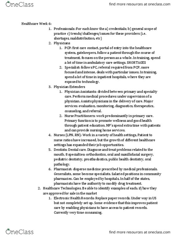 H 210 Lecture Notes - Lecture 6: Pediatric Dentistry, Oral And Maxillofacial Surgery, Electronic Health Record thumbnail