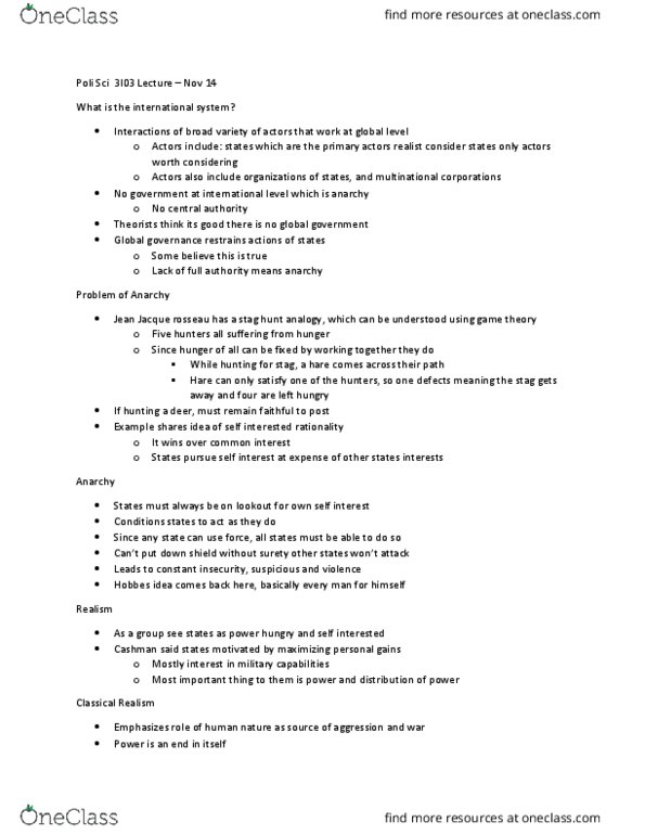 POLSCI 3Q03 Lecture Notes - Lecture 24: Global Governance, International Security, Prospect Theory thumbnail