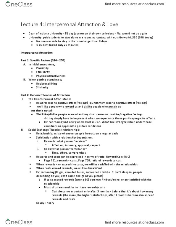 Psychology 2035A/B Lecture Notes - Lecture 4: Reciprocal Liking, Physical Attractiveness, High High thumbnail