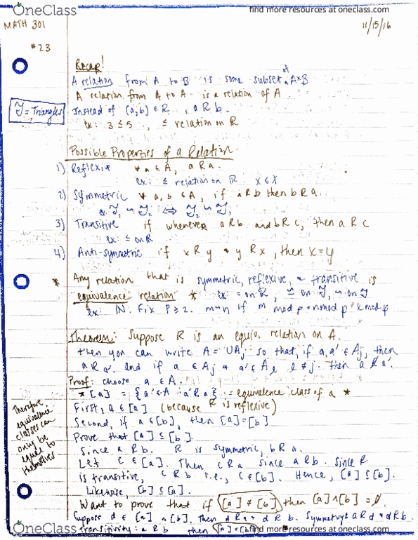 MATH 301 Lecture Notes - Lecture 23: Sample Space thumbnail