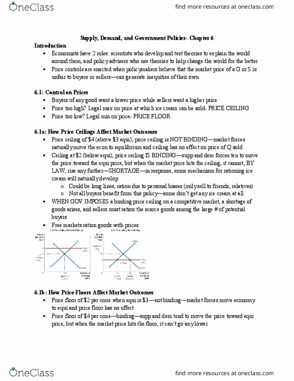 ECON 1116 Chapter Notes - Chapter 6: Price Ceiling, Price Floor, Price Controls thumbnail