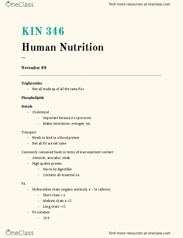 KIN346 Lecture Notes - Lecture 14: Hydrogenation, Jejunum, Nutrient thumbnail