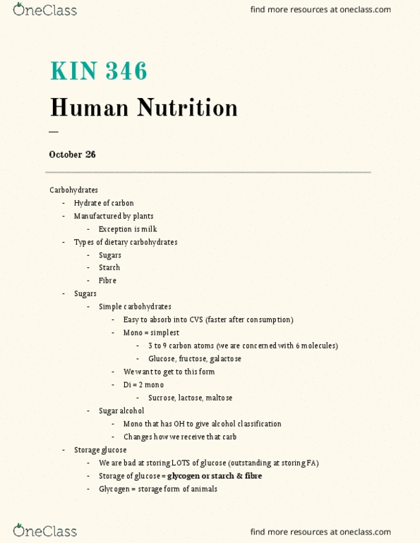 KIN346 Lecture Notes - Lecture 6: Sugar Alcohol, Maltose, Sucrose thumbnail