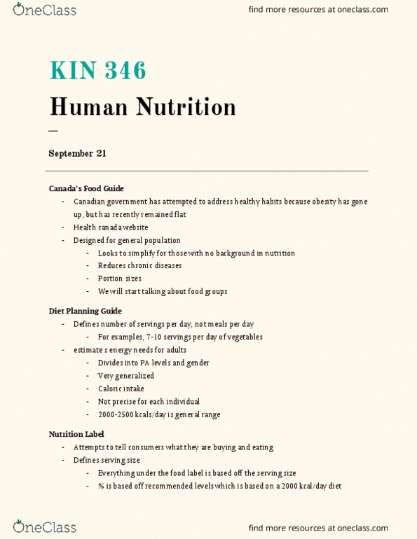 KIN346 Lecture Notes - Lecture 2: Nutrient, Coeliac Disease, Grain thumbnail