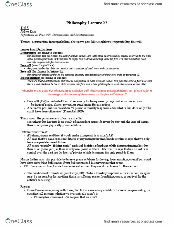 PHIL-020 Lecture Notes - Lecture 22: Chocolate Chip, Compatibilism, Determinism thumbnail