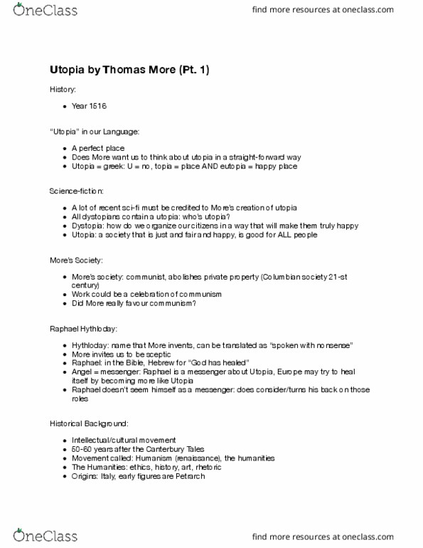 ENGL 2300 Lecture Notes - Lecture 20: Utopia, Totalitarianism thumbnail