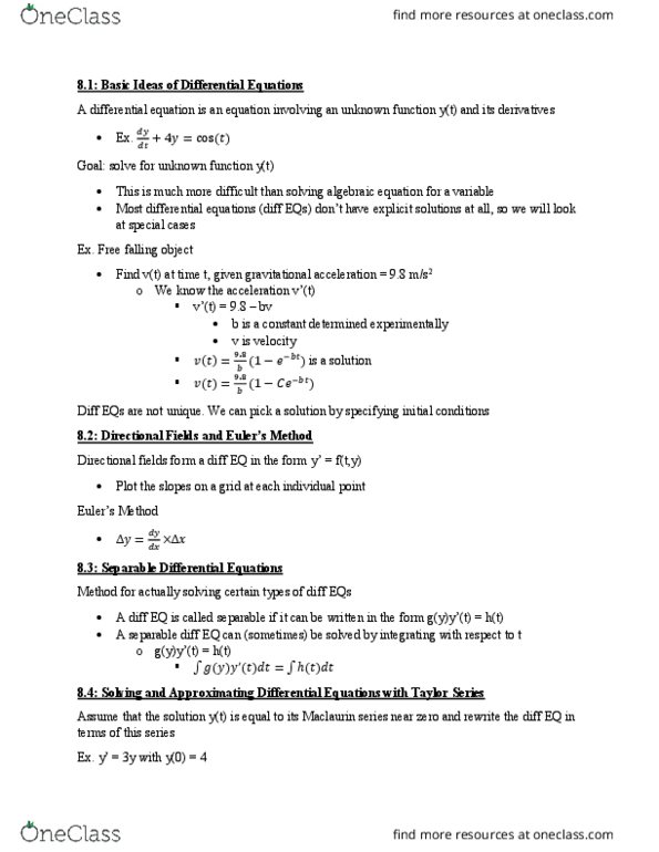 MATH 1152 Chapter Notes - Chapter 8: Algebraic Equation thumbnail