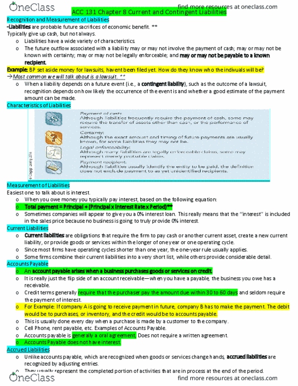 ACC 131 Lecture Notes - Lecture 8: Reserve Requirement, Dont, Quick Ratio thumbnail