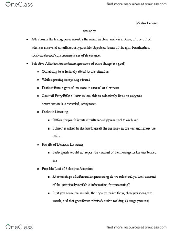PSYC 2145 Lecture Notes - Lecture 8: Parietal Lobe, Saccade thumbnail