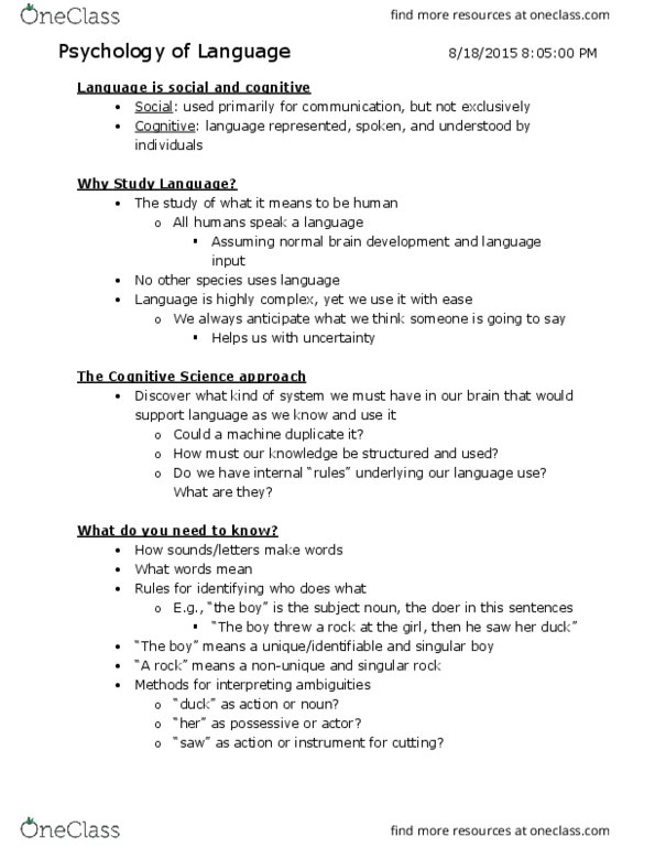 PSYC 432 Lecture Notes - Lecture 1: Preposition And Postposition, Home Sign, Tripe thumbnail