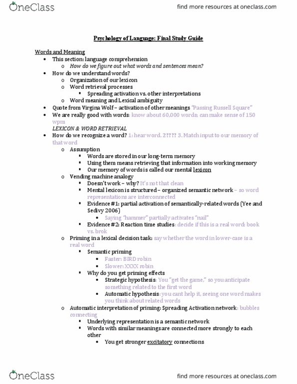 PSYC 432 Lecture Notes - Lecture 19: Crossmodal, Mental Chronometry, Test Case thumbnail