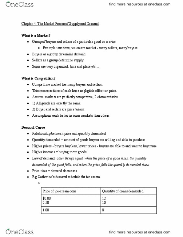 ECON 1000 Lecture Notes - Lecture 4: Takers, Biasing, Market Clearing thumbnail